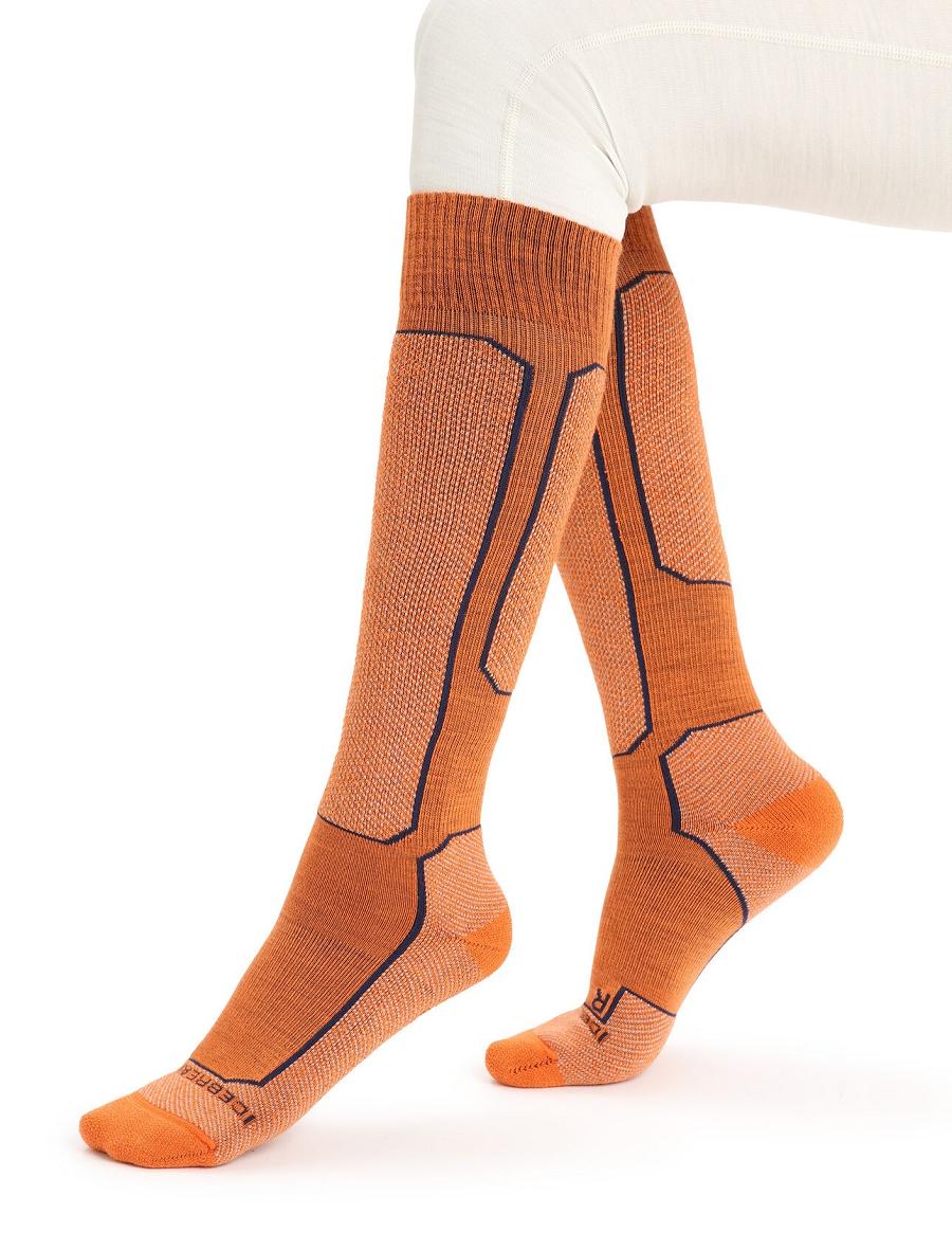 Chaussettes Icebreaker Merino Ski+ Light Over the Calf Femme Orange Beige | FR 1438ILHS